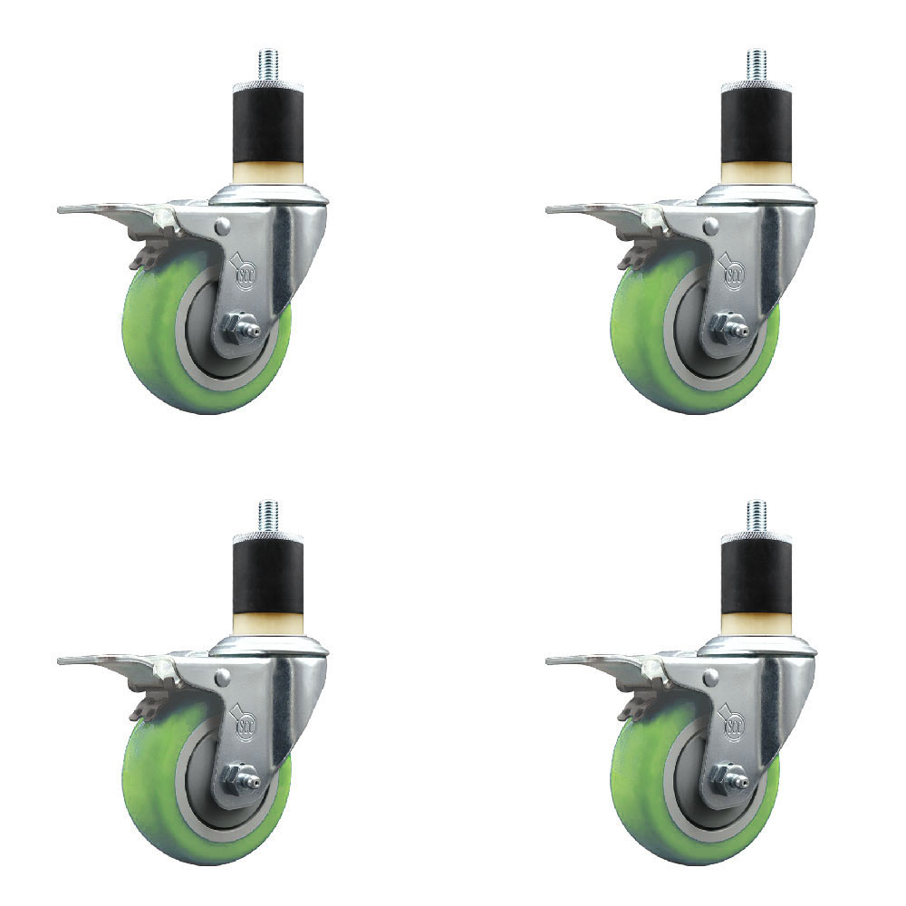 SCC-SSEXTTL20S3514-PPUB-GRN-178-4 Stainless Steel Polyurethane Swivel Expanding Stem Caster with 3.5 in. Green Wheel & 1.87 in. Stems - Set of 4