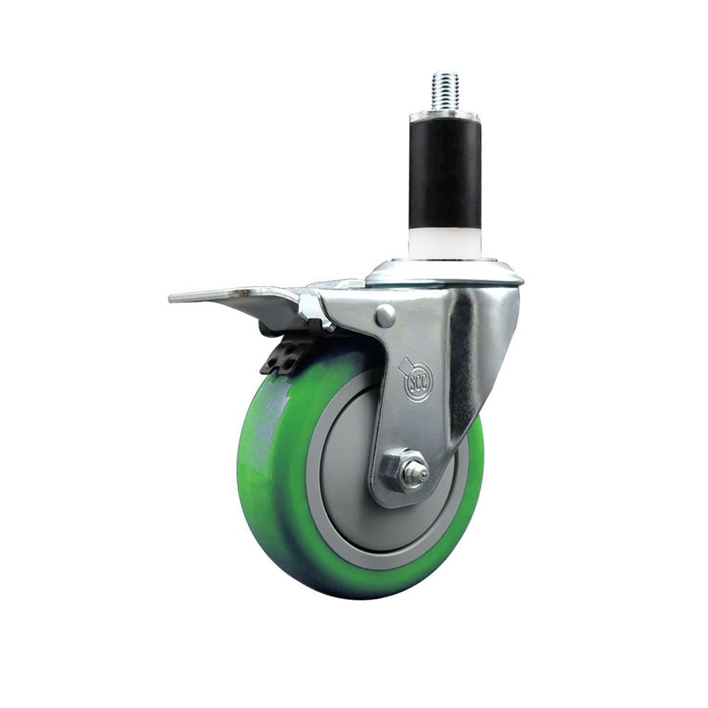 SCC-SSEXTTL20S414-PPUB-GRN-138 Stainless Steel Polyurethane Expanding Stem Swivel Caster with 4 in. Green Wheel & 1.38 in. Stem & Total Locking Brake