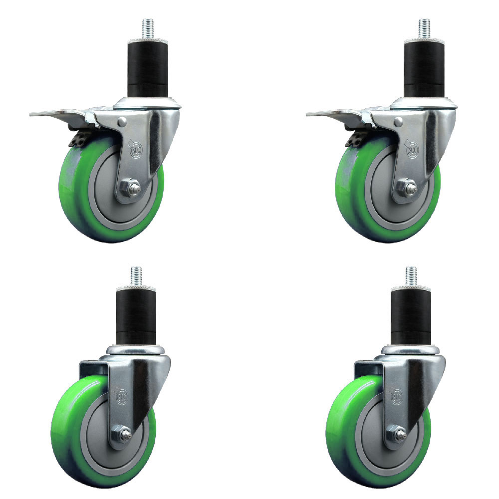 SCC-SSEXTTL20S414-PPUB-GRN-2-S-2-134 Stainless Steel Polyurethane Swivel Expanding Stem Caster with 4 in. Green Wheels & 1.75 in. Stems - Set of 4