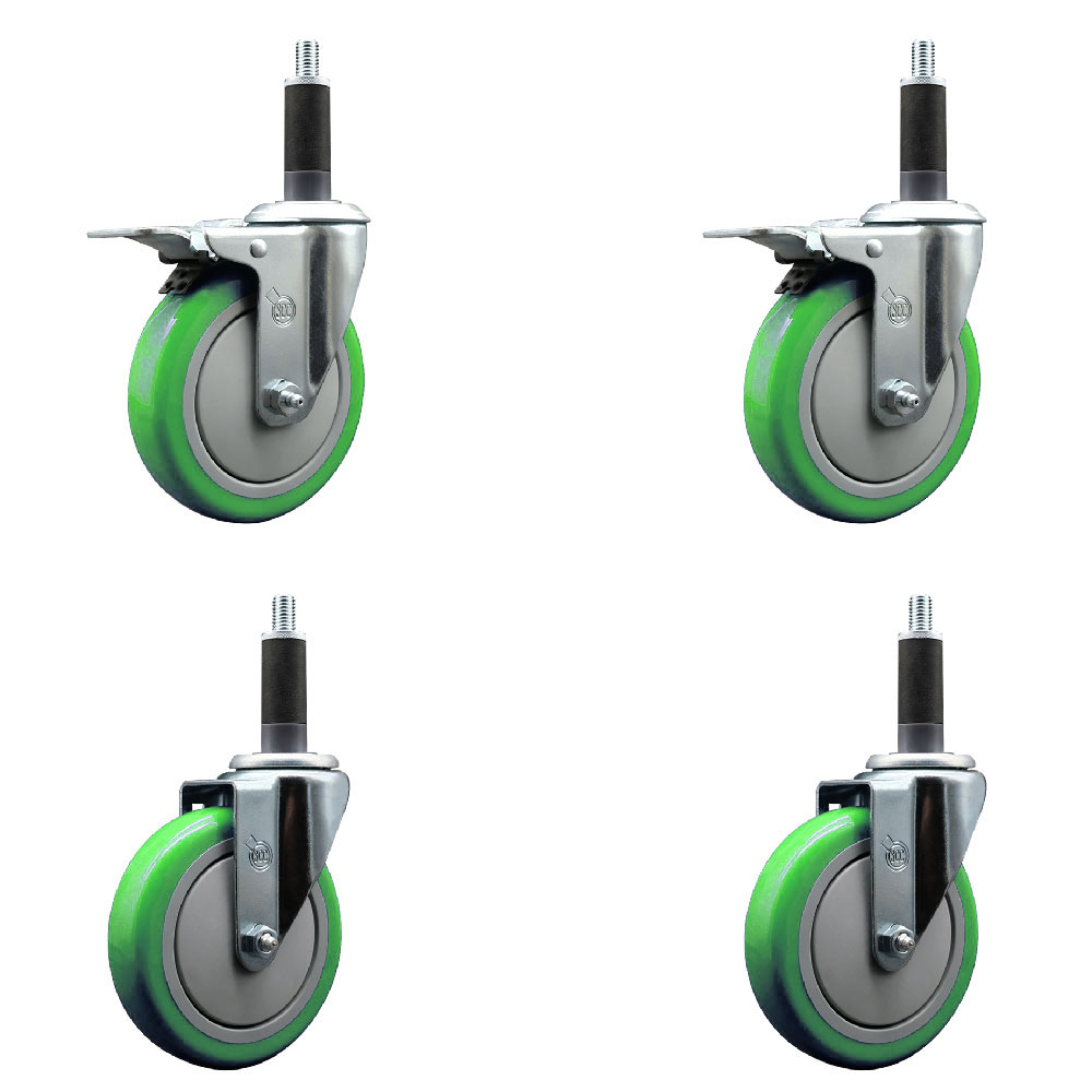 SCC-SSEXTTL20S514-PPUB-GRN-2-S-2-1 Stainless Steel Polyurethane Swivel Expanding Stem Caster with 5 in. Green Wheels & 1 in. Stems - Set of 4