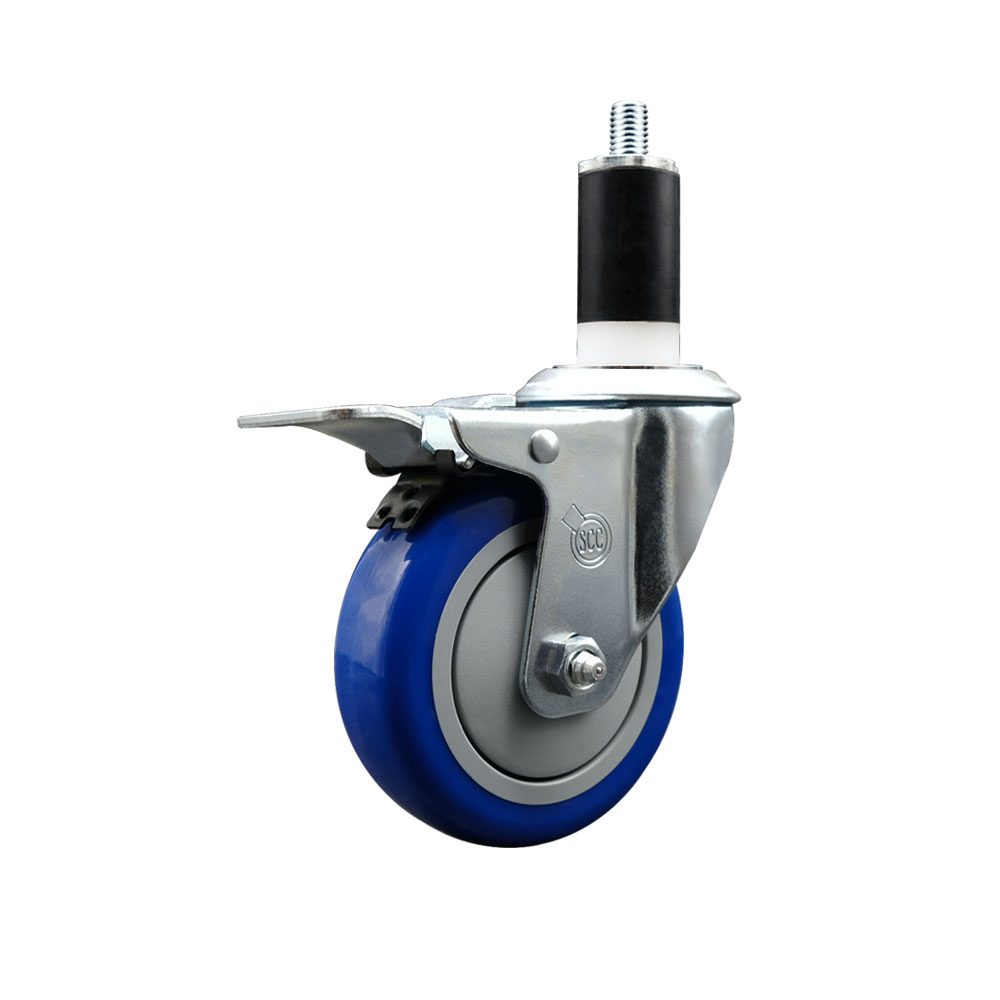 SCC-EXTTL20S414-PPUB-BLUE-138 Polyurethane Expanding Stem Swivel Caster with 4 in. Blue Wheel & 1.38 in. Stem & Total Locking Brake