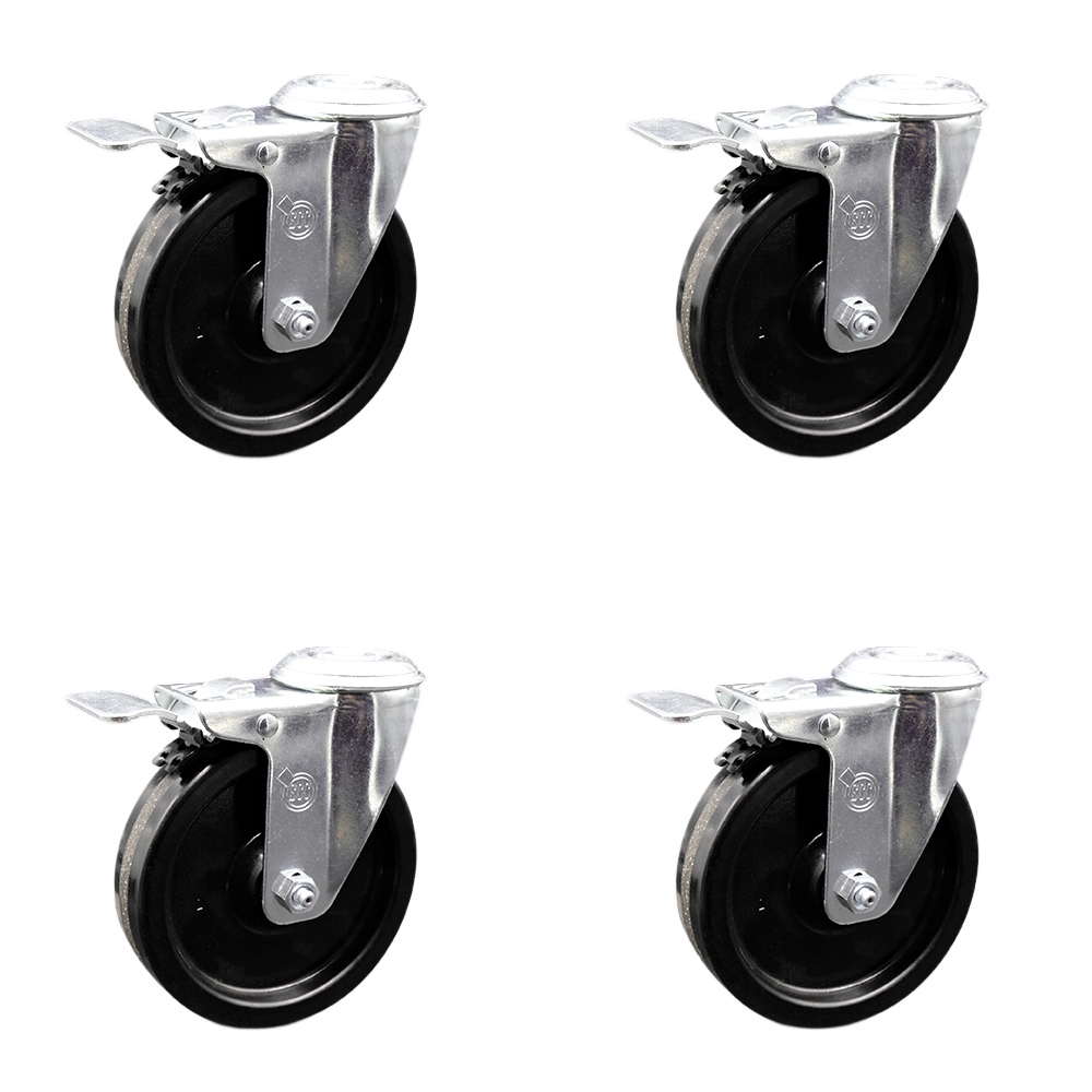 SCC-BHTTL20S514-PHS-4 Phenolic Swivel Bolt Hole Caster with 5 x 1.25 in. Black Wheels - Set of 4