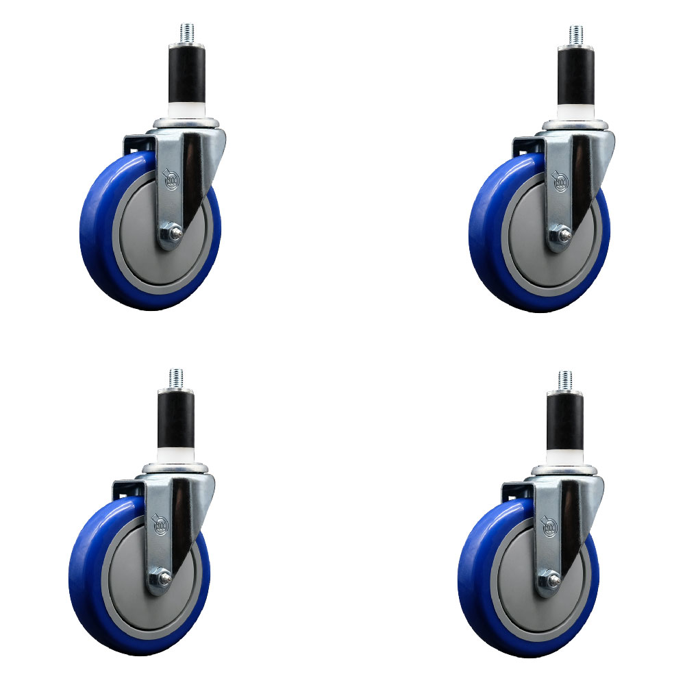 SCC-EX20S514-PPUB-BLUE-138-4 Polyurethane Swivel Expanding Stem Caster with 5 in. Blue Wheels & 1.38 in. Stems - Set of 4