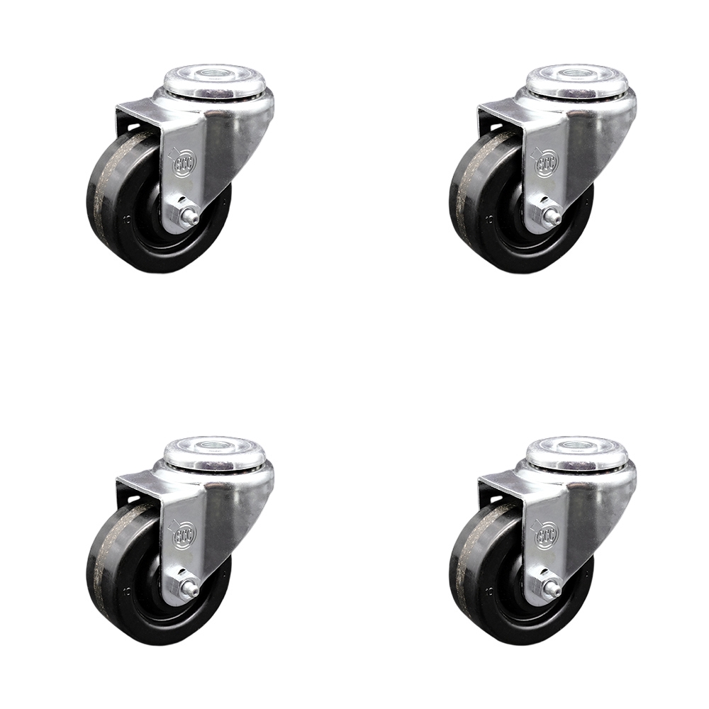 SCC-SSSSBH20S314-PHS-4 Stainless Steel Phenolic Swivel Bolt Hole Caster with 3 x 1.25 in. Black Wheels - Set of 4