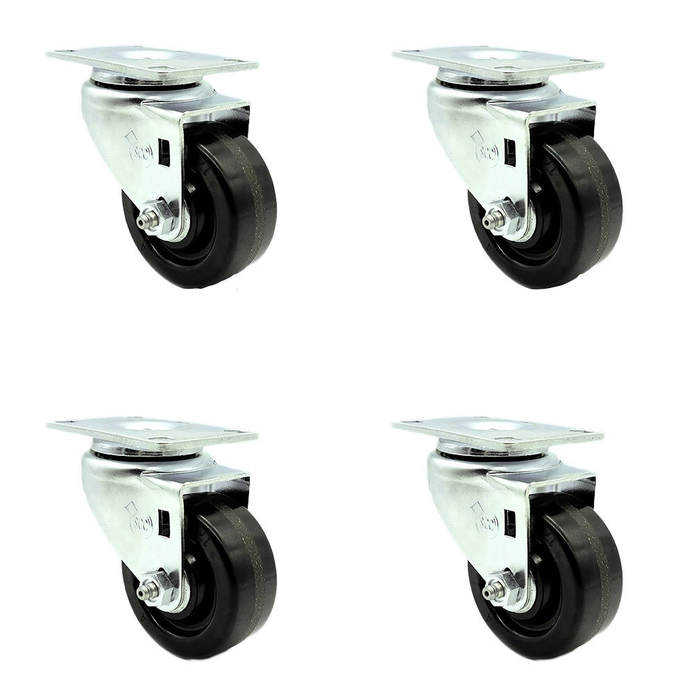 SCC-SSSS20S314-PHS-4 Stainless Steel Phenolic Swivel Top Plate Caster with 3 x 1.25 in. Black Wheels - Set of 4