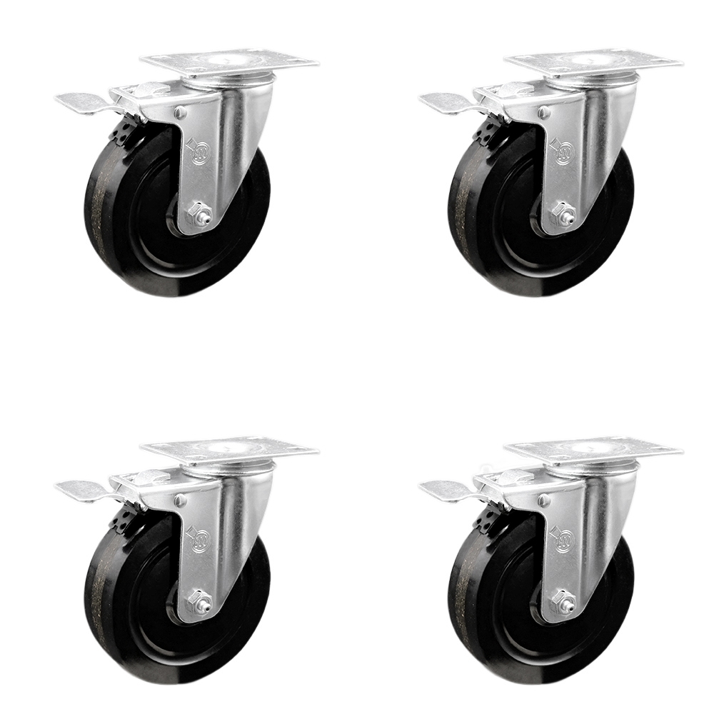 SCC-SSSSTTL20S514-PHS-4 Stainless Steel Phenolic Swivel Top Plate Caster with 5 x 1.25 in. Black Wheels - Set of 4