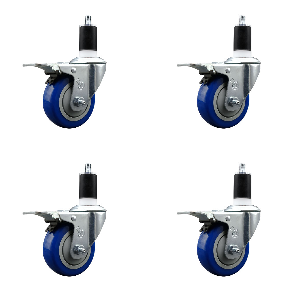 SCC-EXTTL20S3514-PPUB-BLUE-112-4 Polyurethane Swivel Expanding Stem Caster with 3.5 in. Blue Wheels & 1.5 in. Stems - Set of 4