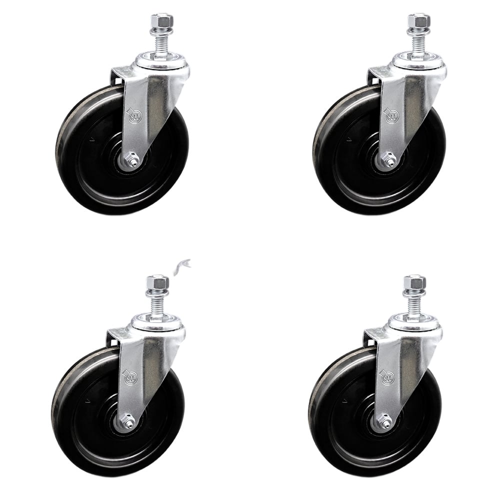 SCC-TS20S615-PHS-M1015-4 Phenolic Swivel Threaded Stem Caster with 6 x 1.5 in. Black Wheels & 10 mm Stems - Set of 4