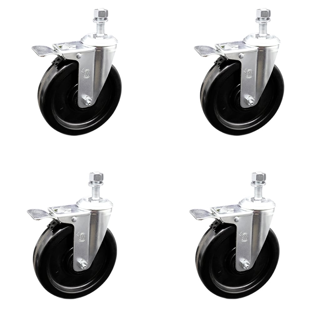 SCC-TSTTL20S615-PHS-M1015-4 Phenolic Swivel Threaded Stem Caster with 6 x 1.5 in. Black Wheels & 10 mm Stems - Set of 4
