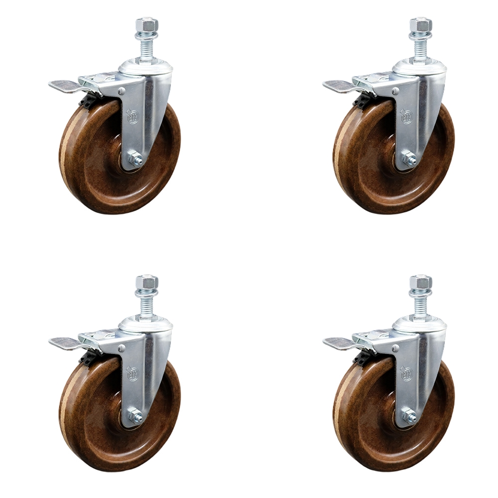 SCC-TSTTL20S615-PHSHT-M1015-4 High Temperature Phenolic Swivel Threaded Stem Caster with 6 x 1.5 in. Brown Wheels & 10 mm Stems - Set of 4
