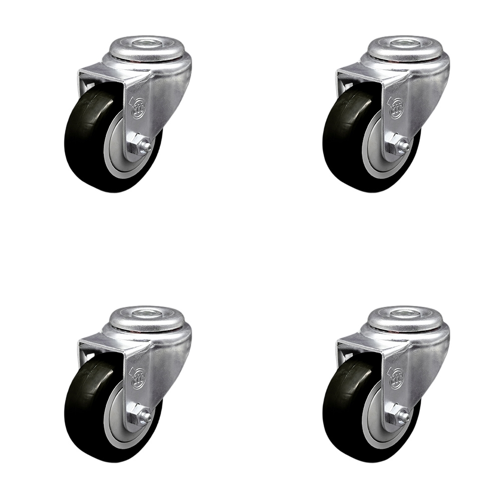 SCC-BH20S3514-PPUB-BLK-4 Polyurethane Swivel Bolt Hole Caster with 3.5 x 1.25 in. Black Wheels - Set of 4