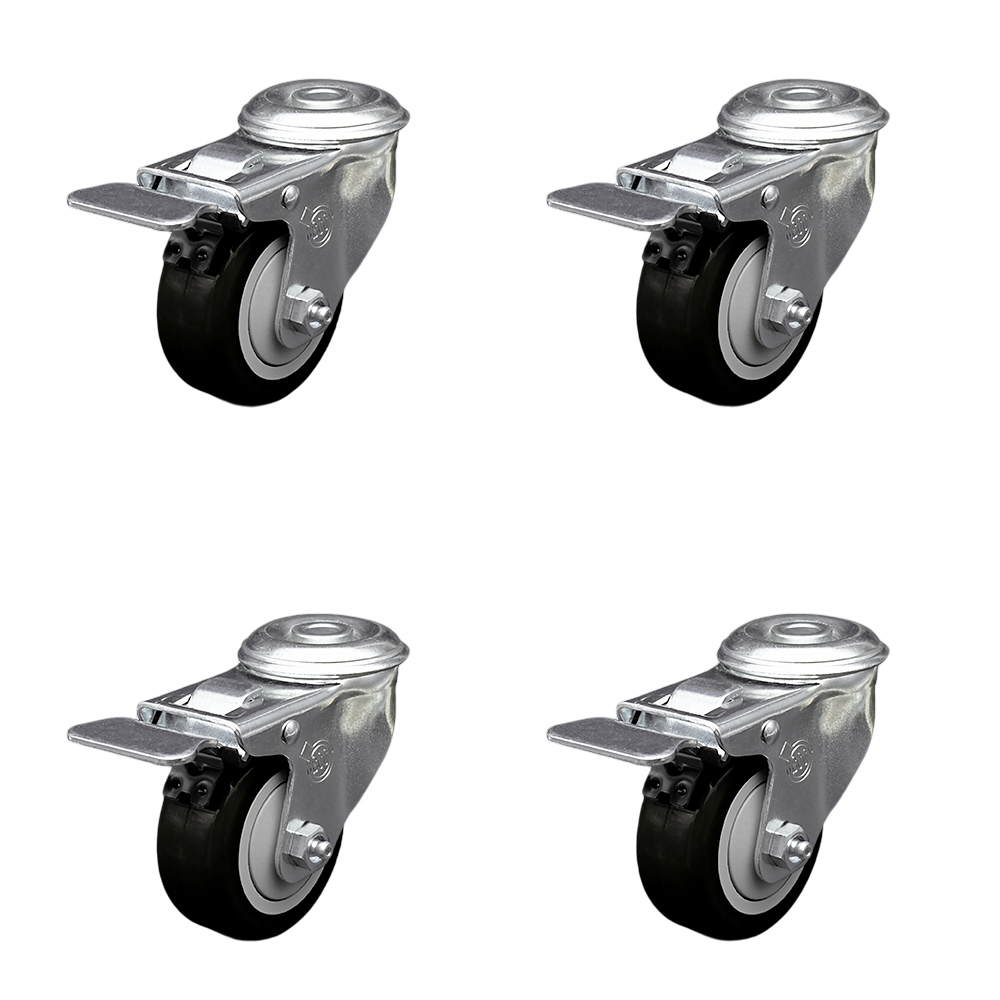 SCC-BHTTL20S3514-PPUB-BLK-4 Polyurethane Swivel Bolt Hole Caster with 3.5 x 1.25 in. Black Wheels - Set of 4