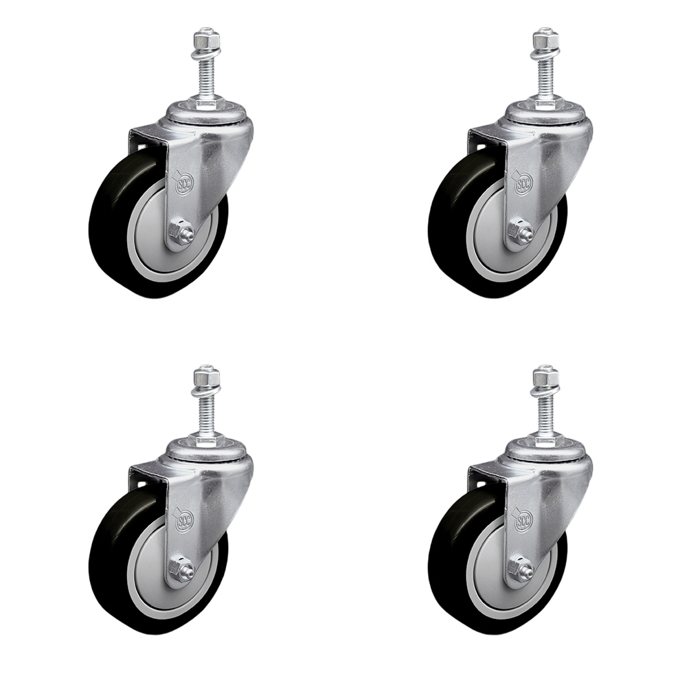 SCC-TS20S414-PPUB-BLK-381615-4 Polyurethane Swivel Threaded Stem Caster with 4 x 1.25 in. Black Wheels & 0.38 in. Stems - Set of 4