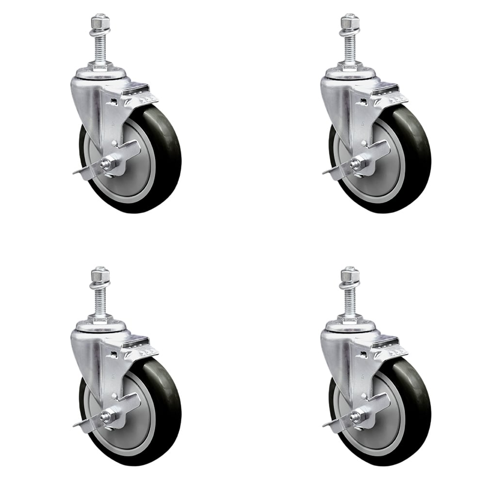 SCC-TS20S514-PPUB-BLK-TLB-M1015-4 Polyurethane Swivel Threaded Stem Caster with 5 x 1.25 in. Black Wheels & 10 mm Stems - Set of 4