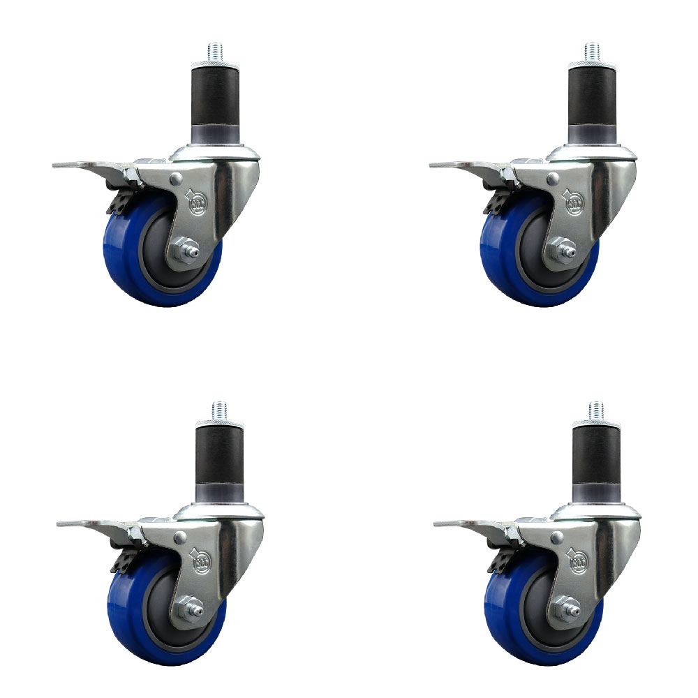 SCC-EXTTL20S314-PPUB-BLUE-158-4 Polyurethane Swivel Expanding Stem Caster with 3 in. Blue Wheels & 1.63 in. Stems - Set of 4