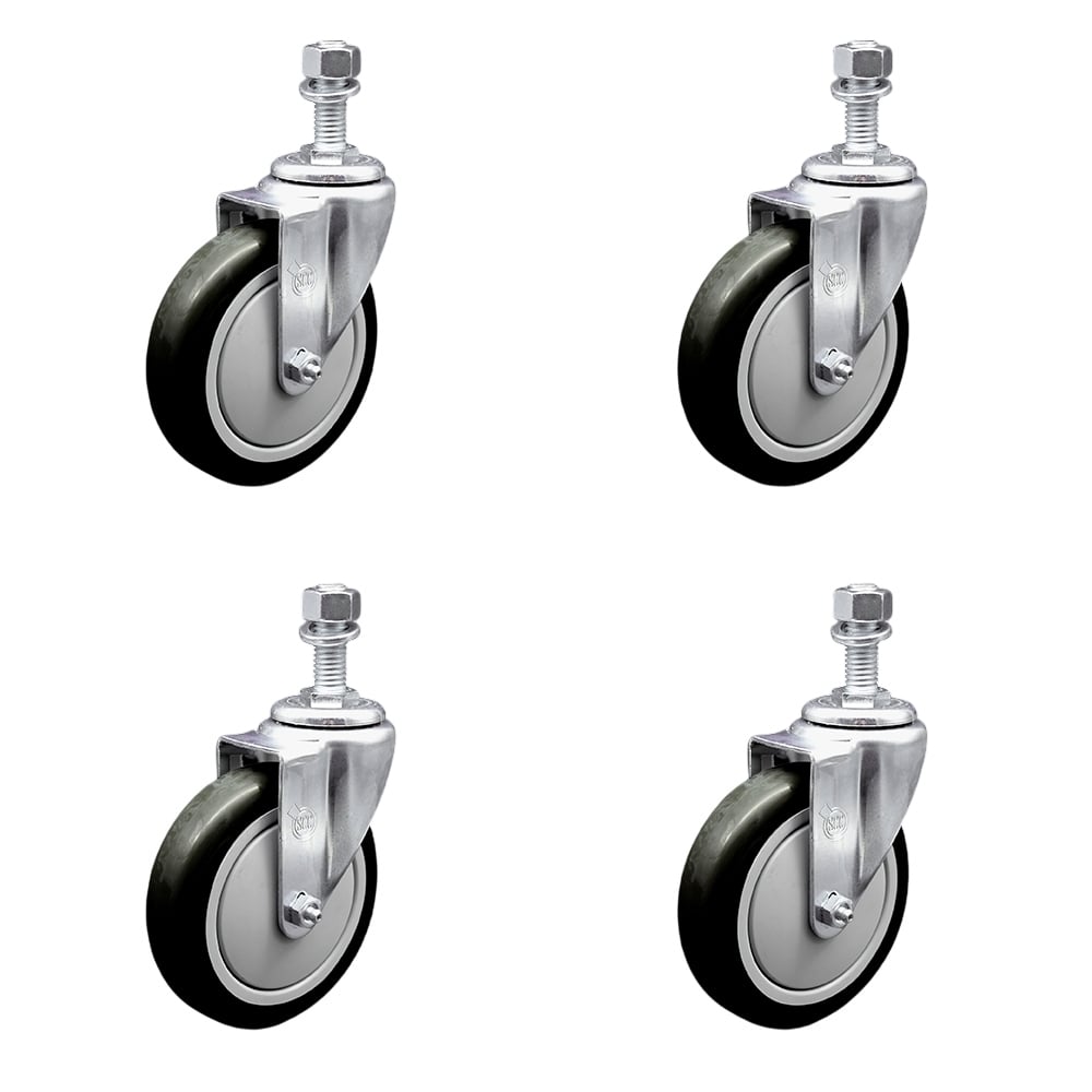 SCC-TS20S514-PPUB-BLK-M1215-4 Polyurethane Swivel Threaded Stem Caster with 5 x 1.25 in. Black Wheels & 12 mm Stems - Set of 4