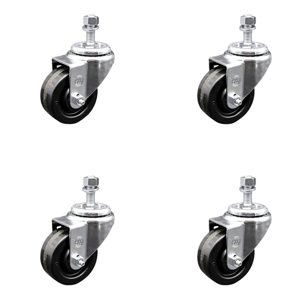 SCC-TS20S3514-PHS-121315-4 Phenolic Swivel Threaded Stem Caster with 3.5 x 1.25 in. Black Wheels & 0.5 in. Stems - Set of 4