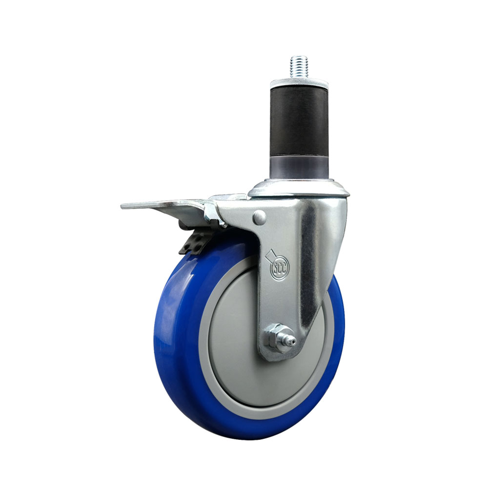 SCC-EXTTL20S514-PPUB-BLUE-158 Polyurethane Expanding Stem Swivel Caster with 5 in. Blue Wheel & 1.63 in. Stem & Total Locking Brake