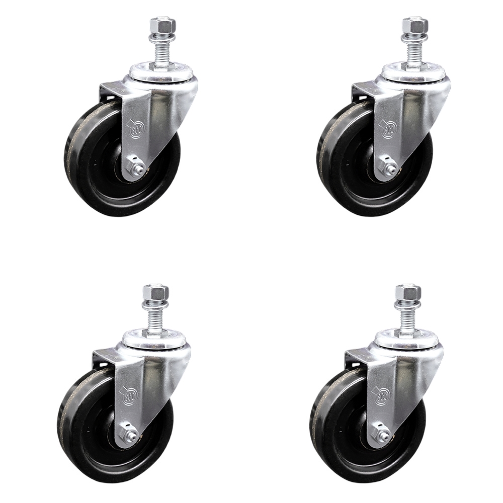 SCC-TS20S414-PHS-381615-4 Phenolic Swivel Threaded Stem Caster with 4 x 1.25 in. Black Wheels & 0.38 in. Stems - Set of 4
