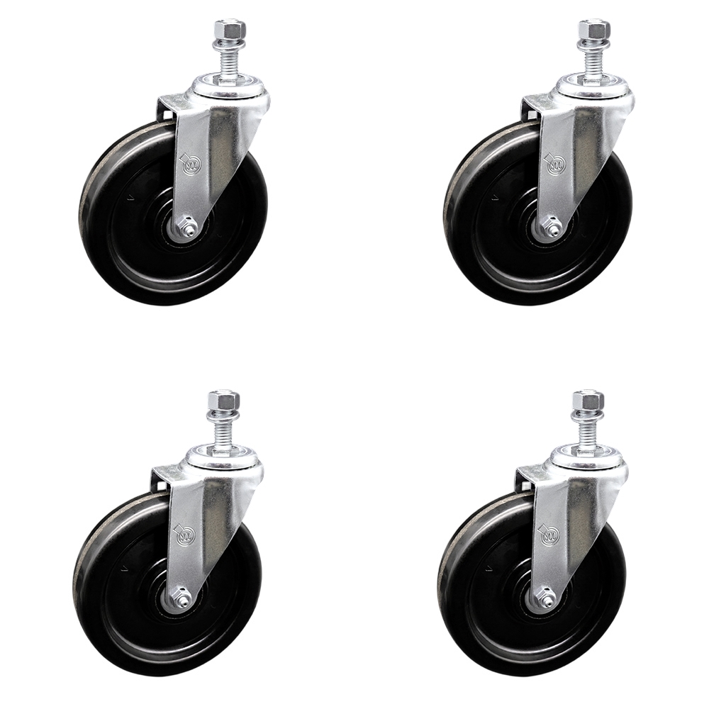 SCC-TS20S615-PHS-381615-4 Phenolic Swivel Threaded Stem Caster with 6 x 1.5 in. Black Wheels & 0.38 in. Stems - Set of 4