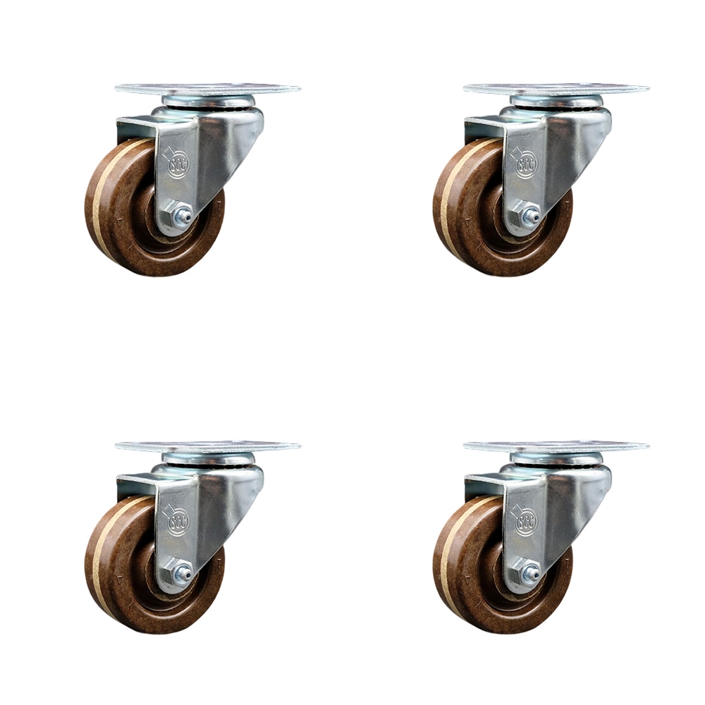SCC-20S314-PHSHT-4 High Temperature Phenolic Swivel Top Plate Caster with 3 in. Brown Wheels - Set of 4