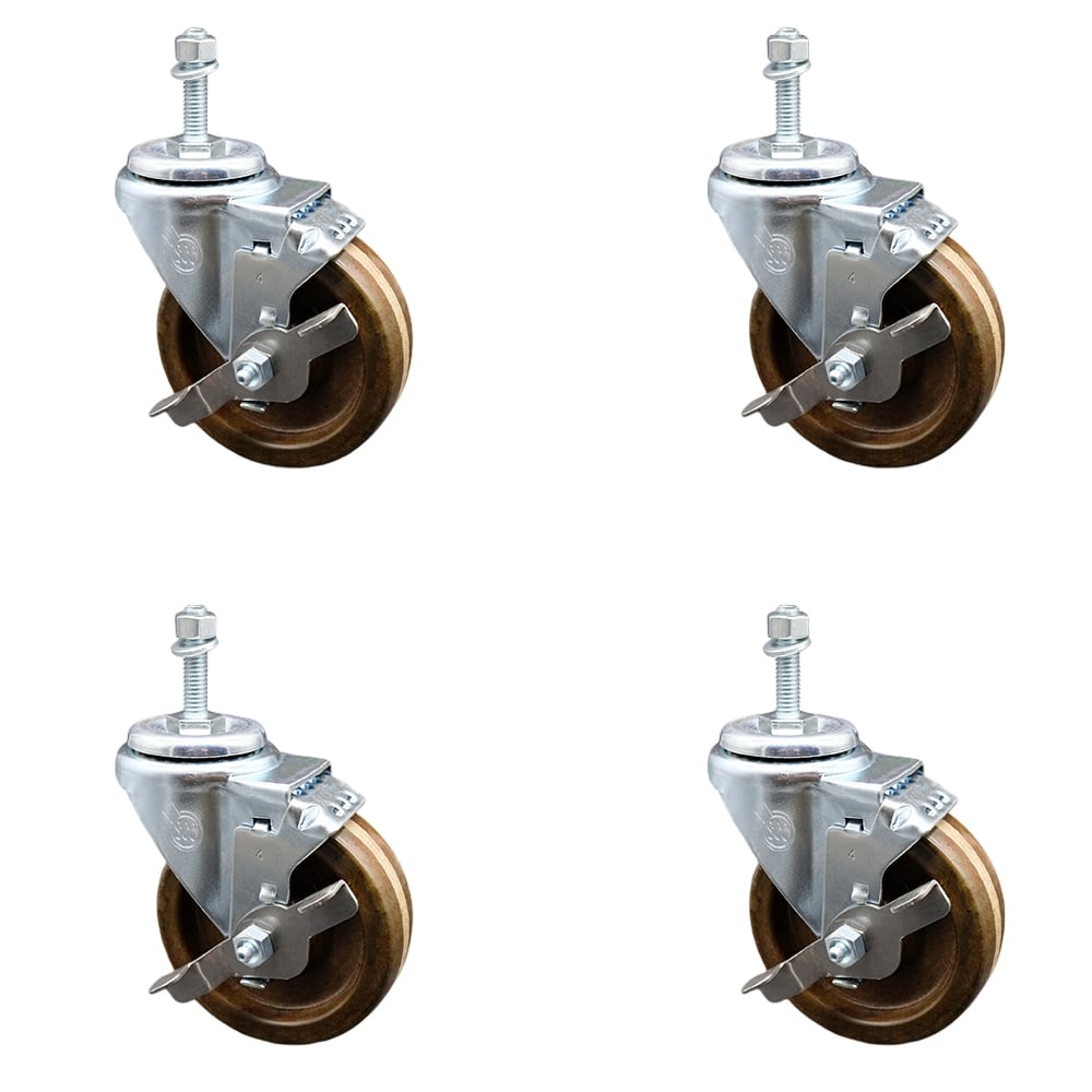 SCC-TS20S414-PHSHT-TLB-M1015-4 High Temperature Phenolic Swivel Threaded Stem Caster with 4 x 1.25 in. Brown Wheels & 10 mm Stems - Set of 4
