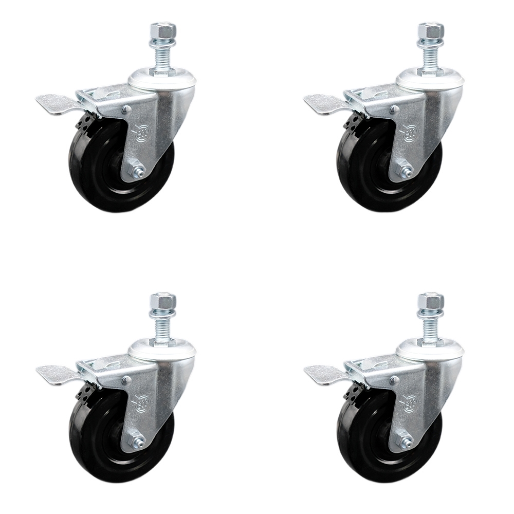 SCC-SSTSTTL20S414-HRS-381615-4 Stainless Steel Hard Rubber Swivel Threaded Stem Caster with 4 x 1.25 in. Black Wheels & 0.38 in. Stems - Set of 4