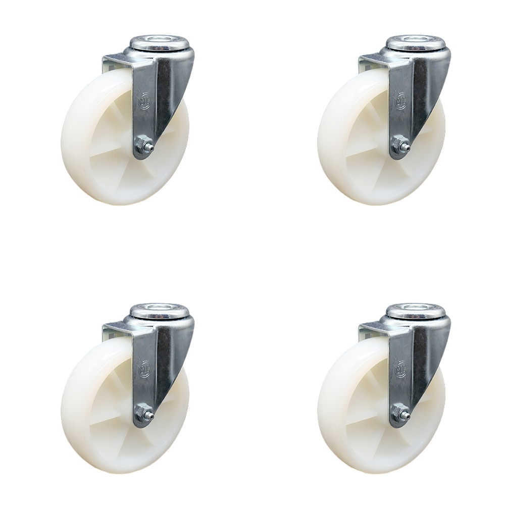 SCC-BH20S514-NYS-4 Nylon Swivel Bolt Hole Caster with 5 x 1.25 in. White Wheels - Set of 4
