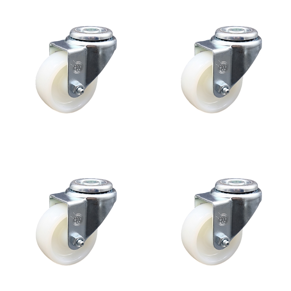 SCC-SSBH20S314-NYS-4 Stainless Steel Nylon Swivel Bolt Hole Caster with 3 x 1.25 in. White Wheels - Set of 4