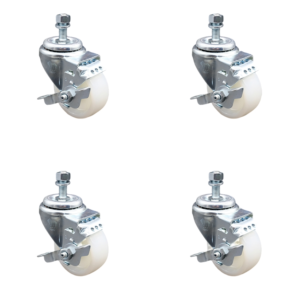 SCC-SSTS20S314-NYS-TLB-121315-4 Stainless Steel Nylon Swivel Threaded Stem Caster with 3 x 1.25 in. White Wheels & 0.5 in. Stems - Set of 4