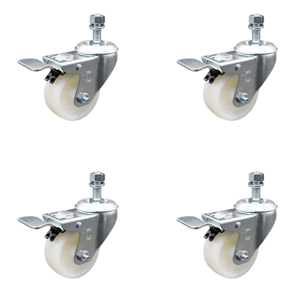 SCC-SSTSTTL20S314-NYS-381615-4 Stainless Steel Nylon Swivel Threaded Stem Caster with 3 x 1.25 in. White Wheels & 0.38 in. Stems - Set of 4