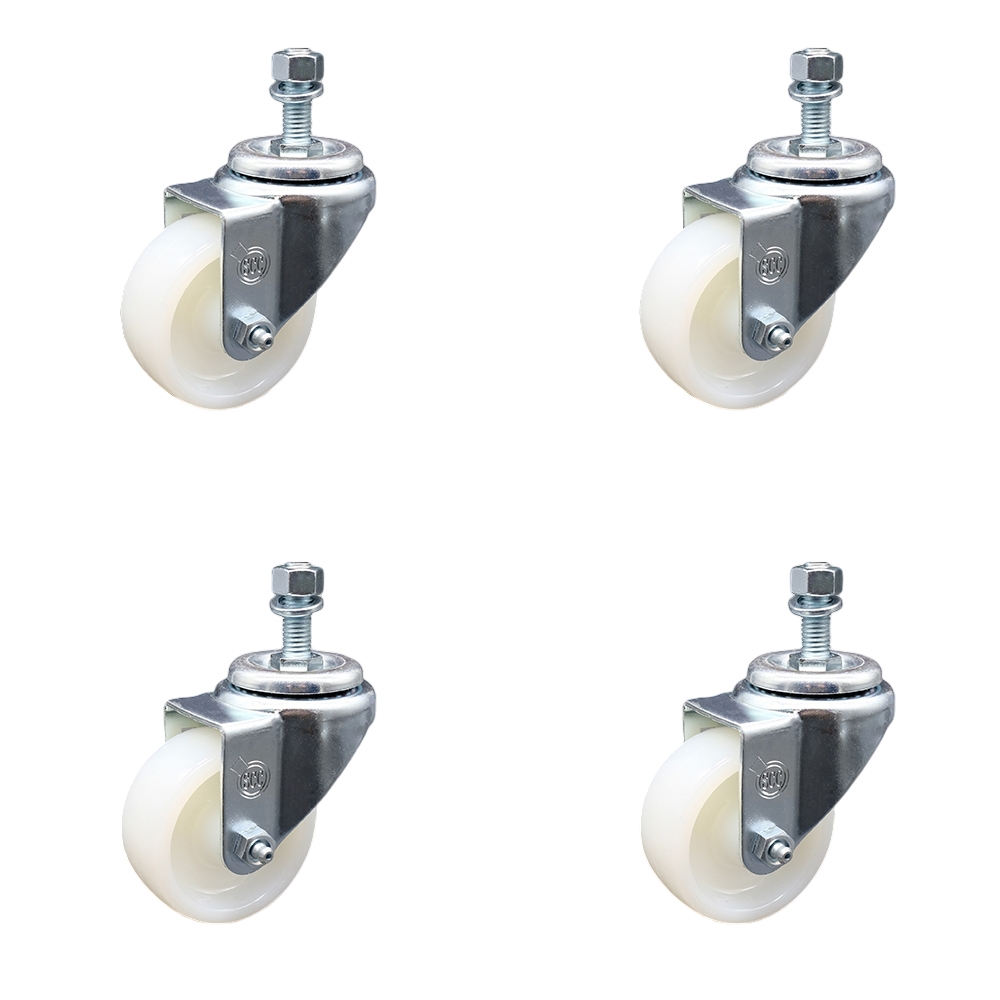 SCC-SSTS20S314-NYS-M1015-4 Stainless Steel Nylon Swivel Threaded Stem Caster with 3 x 1.25 in. White Wheels & 10 mm Stems - Set of 4