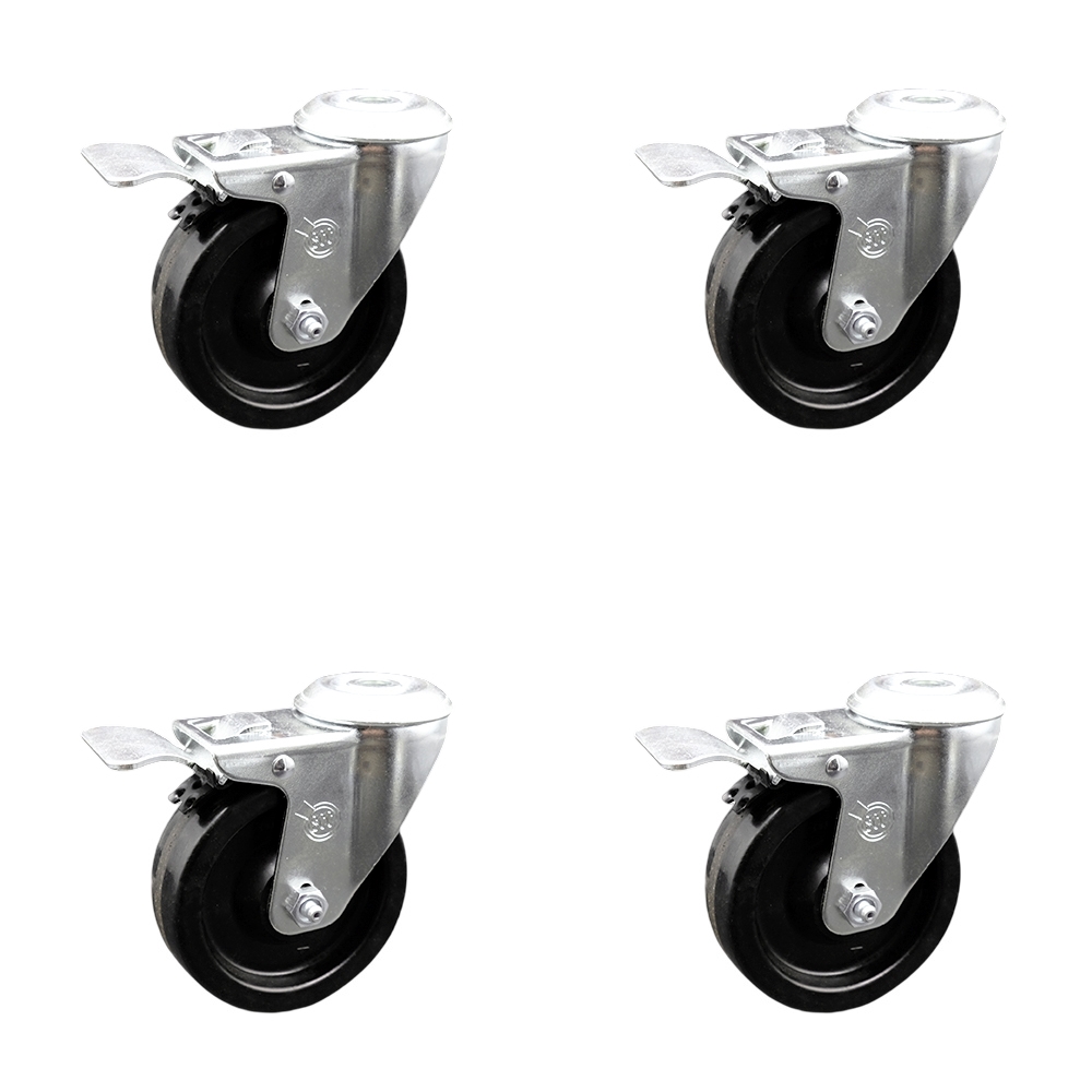 SCC-BHTTL20S414-PHR-4 Phenolic Swivel Bolt Hole Caster with Roller Bearing with 4 x 1.25 in. Black Wheels - Set of 4