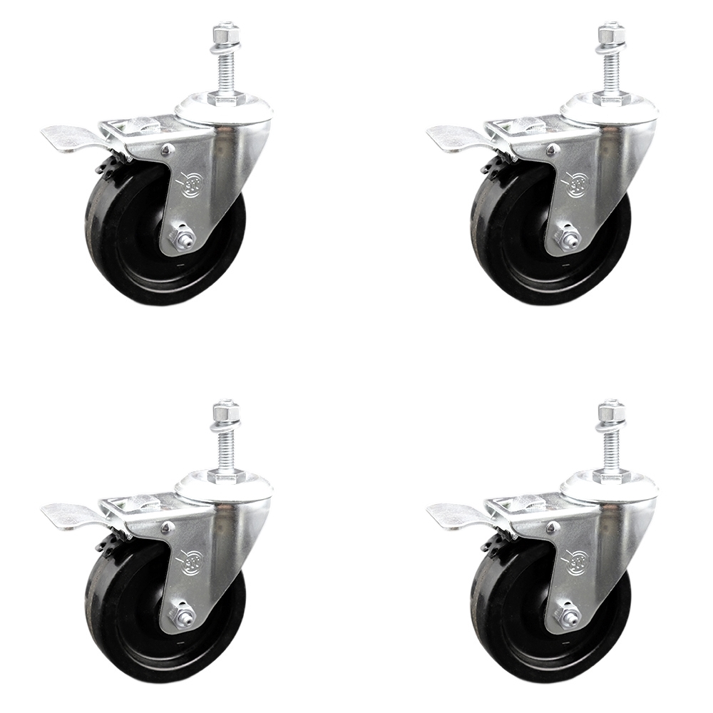 SCC-TSTTL20S414-PHR-381615-4 Phenolic Swivel Threaded Stem Caster with Roller Bearing with 4 x 1.25 in. Black Wheels & 0.38 in. Stems - Set of 4