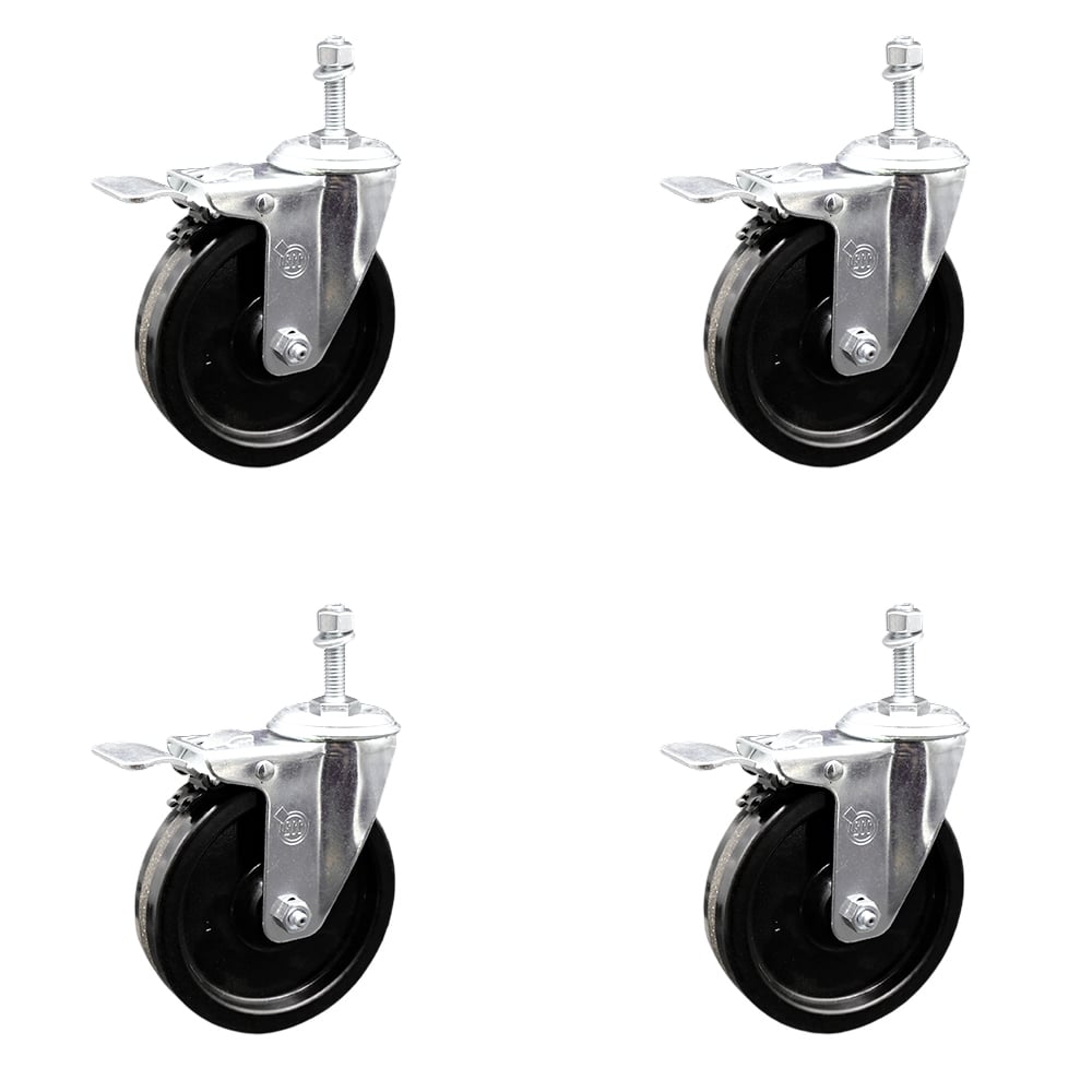 SCC-TSTTL20S514-PHR-381615-4 Phenolic Swivel Threaded Stem Caster with Roller Bearing with 5 x 1.25 in. Black Wheels & 0.38 in. Stems - Set of 4