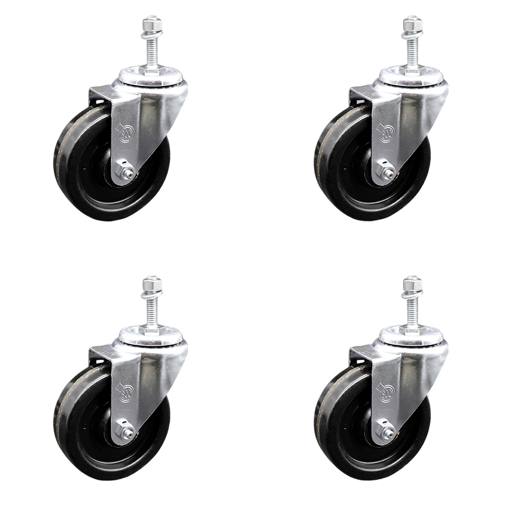 SCC-TS20S414-PHR-M1015-4 Phenolic Swivel Threaded Stem Caster with Roller Bearing with 4 x 1.25 in. Black Wheels & 10 mm Stems - Set of 4