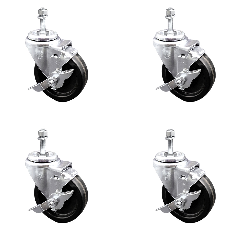 SCC-TS20S414-PHR-TLB-M1015-4 Phenolic Swivel Threaded Stem Caster with Roller Bearing with 4 x 1.25 in. Black Wheels & 10 mm Stems - Set of 4