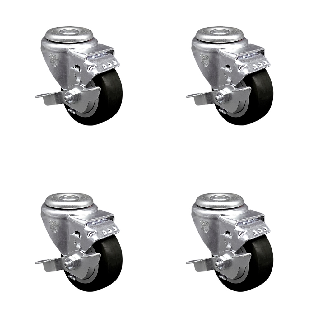 SCC-BH20S314-PPUB-BLK-TLB-4 Polyurethane Swivel Bolt Hole Caster with 3 x 1.25 in. Black Wheels - Set of 4