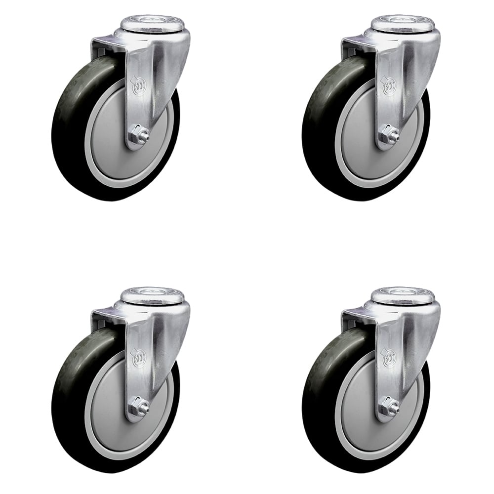 SCC-BH20S514-PPUB-BLK-4 Polyurethane Swivel Bolt Hole Caster with 5 x 1.25 in. Black Wheels - Set of 4