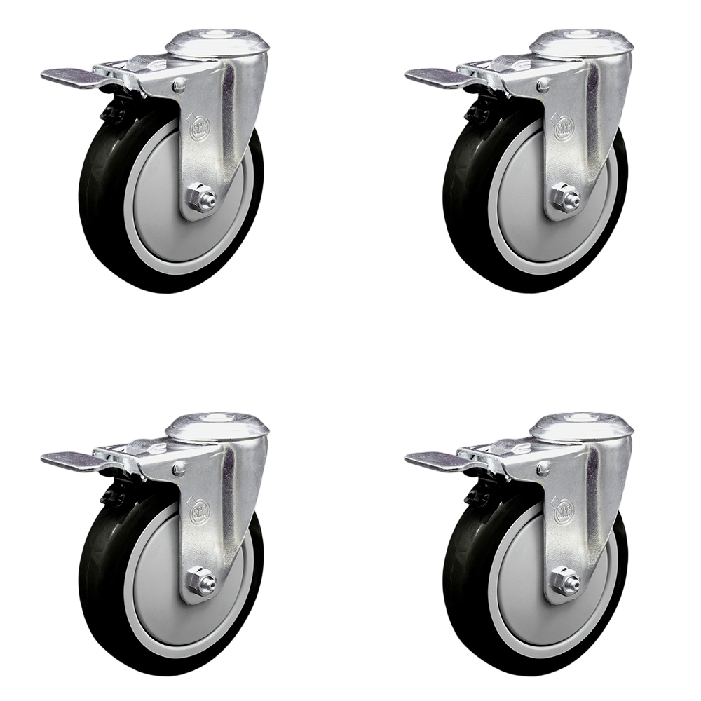 SCC-SSBHTTL20S514-PPUB-BLK-4 Stainless Steel Polyurethane Swivel Bolt Hole Caster with 5 x 1.25 in. Black Wheels - Set of 4