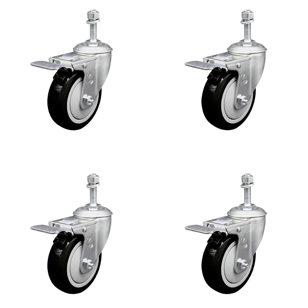 SCC-TSTTL20S414-PPUB-BLK-381615-4 Polyurethane Swivel Threaded Stem Caster with 4 x 1.25 in. Black Wheels & 0.38 in. Stems - Set of 4