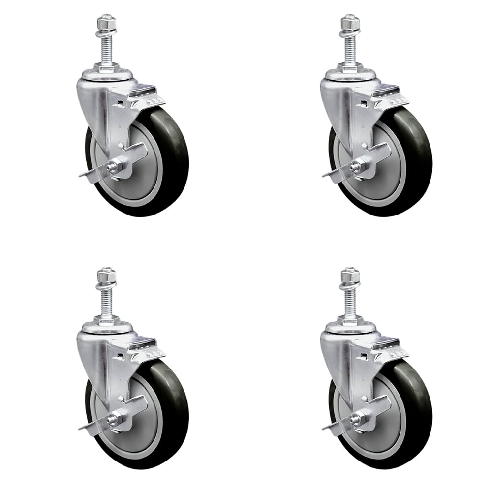 SCC-TS20S514-PPUB-BLK-TLB-381615-4 Polyurethane Swivel Threaded Stem Caster with 5 x 1.25 in. Black Wheels & 0.38 in. Stems - Set of 4
