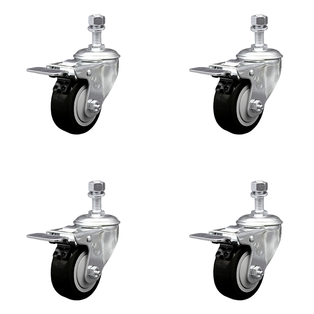 SCC-TSTTL20S3514-PPUB-BLK-M1215-4 Polyurethane Swivel Threaded Stem Caster with 3.5 x 1.25 in. Black Wheels & 12 mm Stems - Set of 4