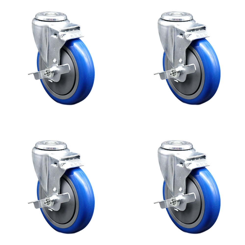 SCC-BH20S514-PPUB-BLUE-TLB-4 Polyurethane Swivel Bolt Hole Caster with 5 x 1.25 in. Blue Wheels - Set of 4