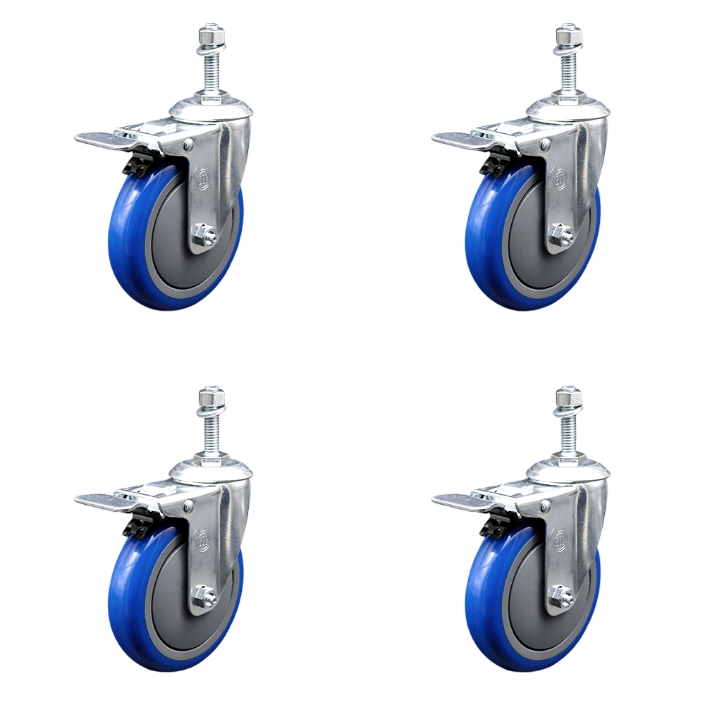 SCC-TSTTL20S514-PPUB-BLUE-381615-4 Polyurethane Swivel Threaded Stem Caster with 5 x 1.25 in. Blue Wheels & 0.38 in. Stems - Set of 4