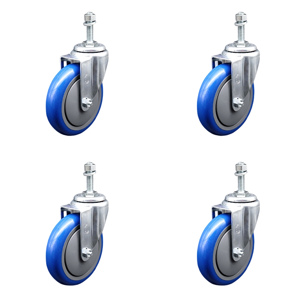 SCC-TS20S514-PPUB-BLUE-M1015-4 Polyurethane Swivel Threaded Stem Caster with 5 x 1.25 in. Blue Wheels & 10 mm Stems - Set of 4