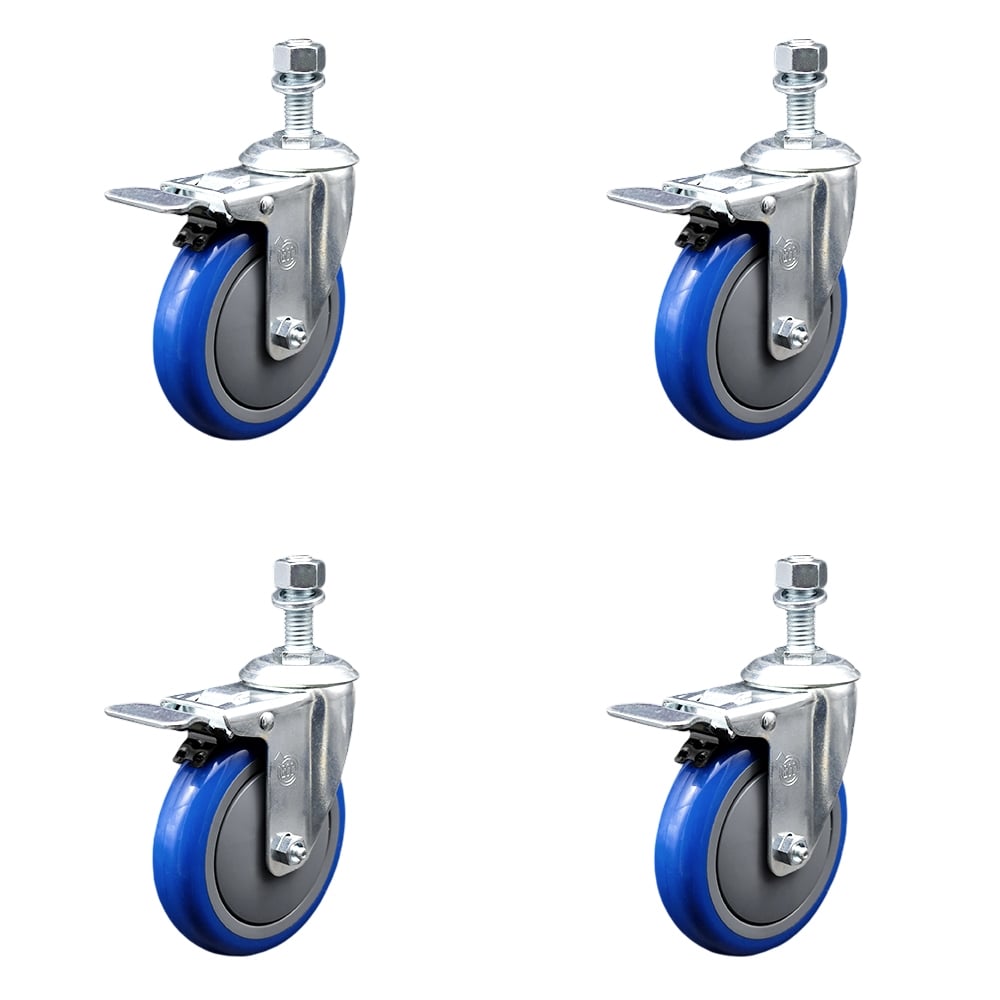 SCC-SSTSTTL20S514-PPUB-BLUE-M1215-4 Stainless Steel Polyurethane Swivel Threaded Stem Caster with 5 x 1.25 in. Blue Wheels & 12 mm Stems - Set of 4
