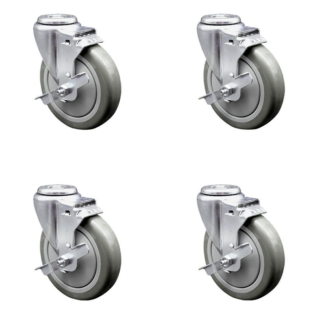 SCC-BH20S514-PPUB-TLB-4 Polyurethane Swivel Bolt Hole Caster with 5 x 1.25 in. Gray Wheels - Set of 4