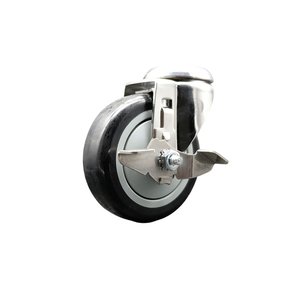 SCC-SS316BH20S414-PPUB-BLK-TLB Polyurethane Swivel Bolt Hole Caster with 4 in. Black Caster Wheel & Top Lock Brake 316 Stainless Steel Caster