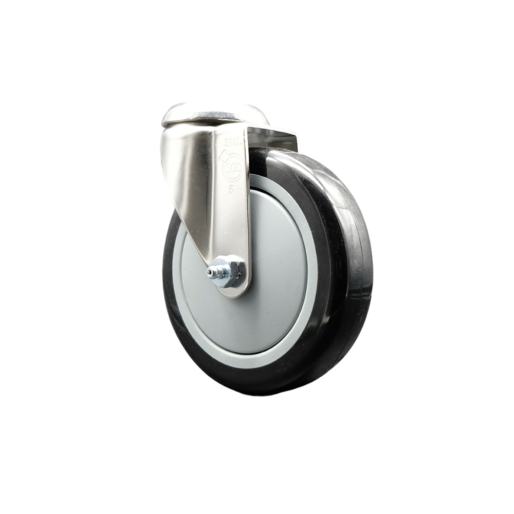 SCC-SS316BH20S514-PPUB-BLK Polyurethane Swivel Bolt Hole Caster with 5 in. Black Caster Wheel 316 Stainless Steel Caster